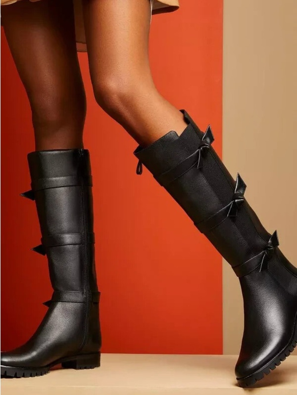 Alexandre Birman Lolita Knotted Black Leather Rain Boots Size IT42/US 12